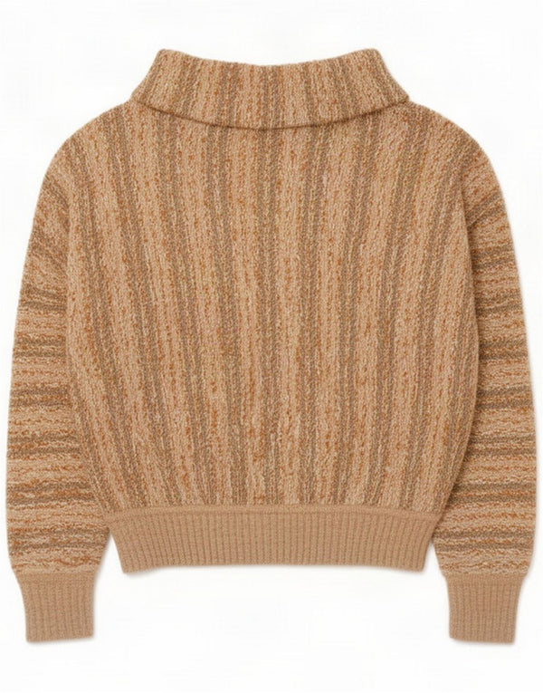 Vintage Pulover cu decolteu rotund pentru femei UK 16, mare, bej, cu dungi