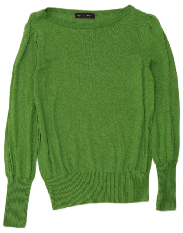 Pulover pentru femei Marks & Spencer cu gât de barcă, UK 12, viscoză verde medie