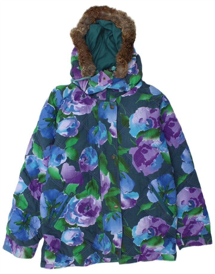 VINTAGE Jachetă reversibilă grafică supradimensionată pentru femei UK 16 mare turcoaz