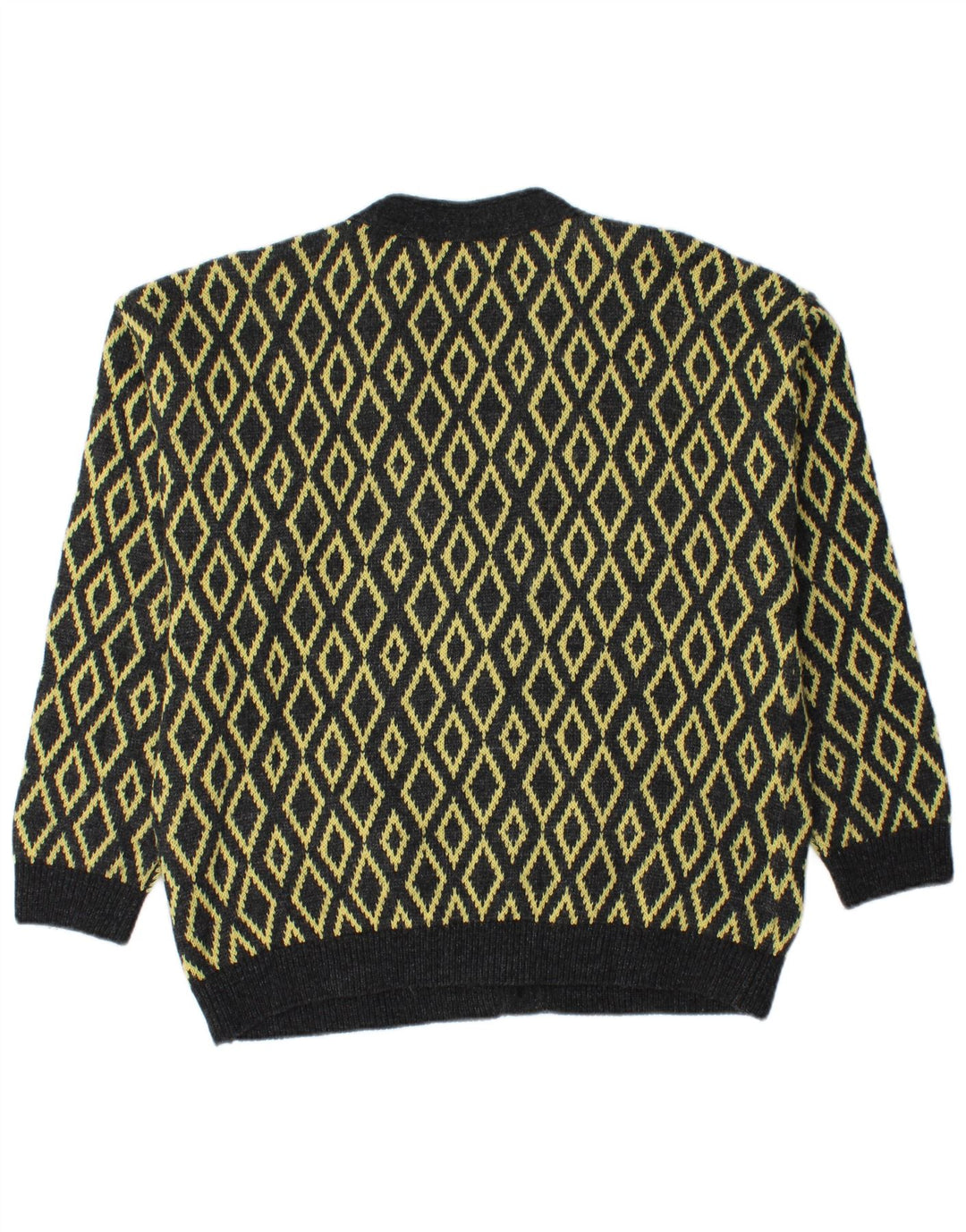 Pulover cardigan pentru bărbați Stefanel, lână mare galbenă Argyle/Diamond