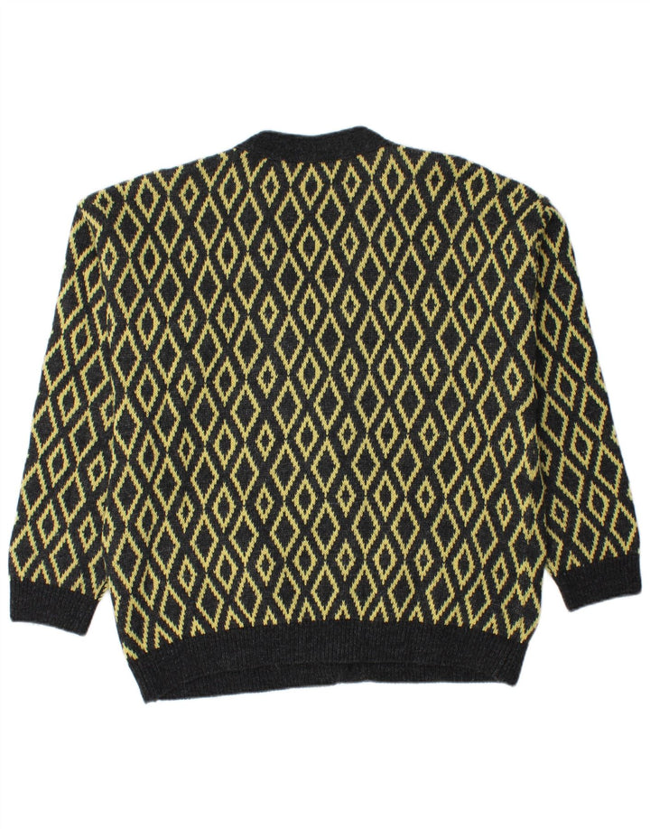 Pulover cardigan pentru bărbați Stefanel, lână mare galbenă Argyle/Diamond