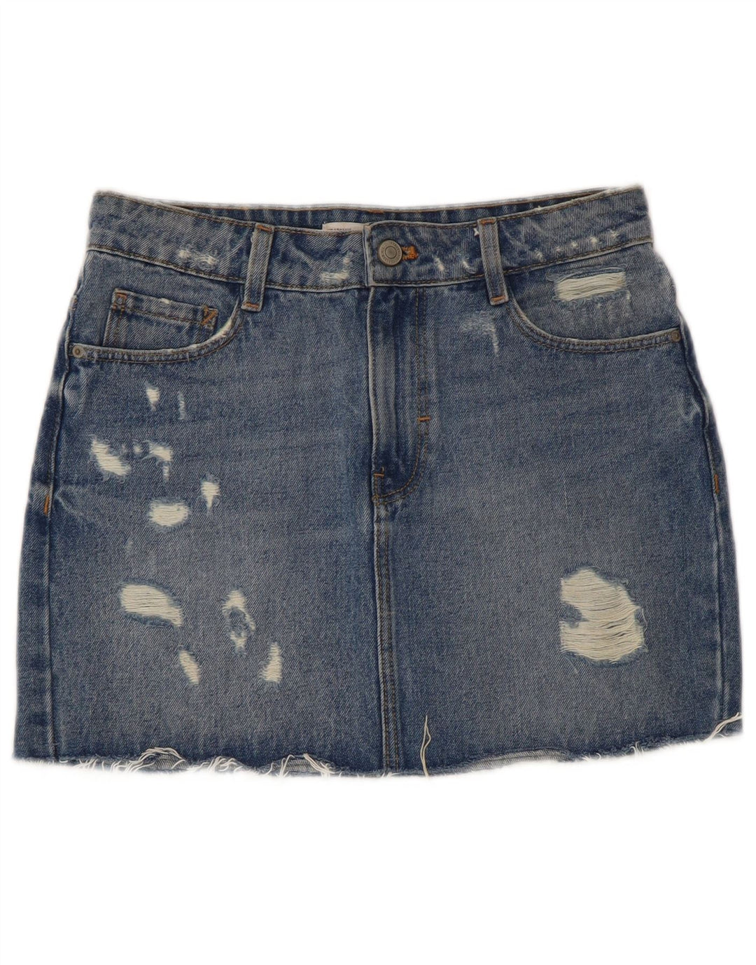 Fusta Mini Denim Trafaluc Distressed ZARA XS W24 Bumbac Albastru
