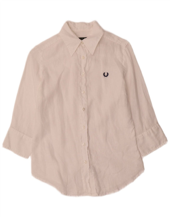 Cămașă Fred Perry pentru femei cu mâneci 3/4 UK 10, in alb, mic