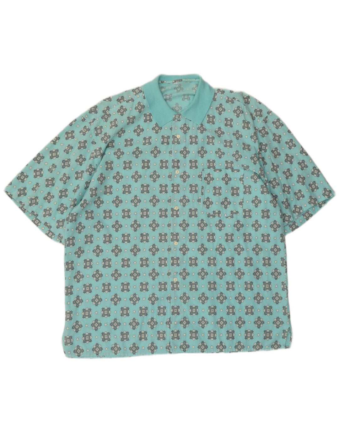 Cămașă Vintage pentru bărbați cu mânecă scurtă mare turcoaz geometric
