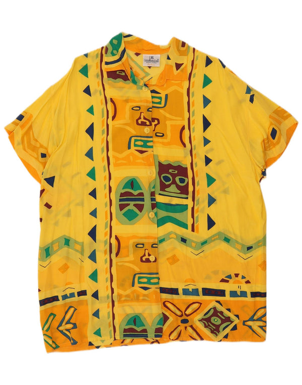 Bluză cămașă de plajă vintage pentru femei IT 46 mare galben geometric