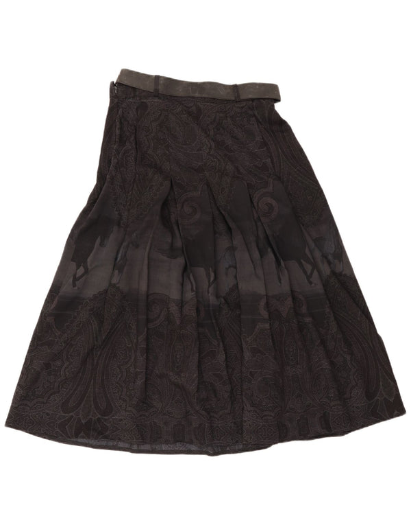 Fusta evazată cu talie înaltă pentru femei vintage IT 46 Large W28 Black Paisley