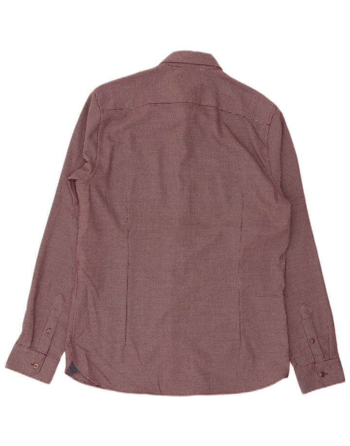 Cămașă Ted Baker pentru bărbați, cu croiala normală, mărimea 3, poliester geometric burgundy mediu