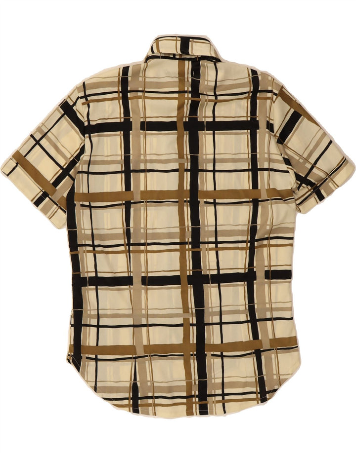 VINTAGE Mens Short Sleeve Shirt Medium Beige Check Polyester Vintage Vintage and Second-Hand Vintage from Messina Hembry 