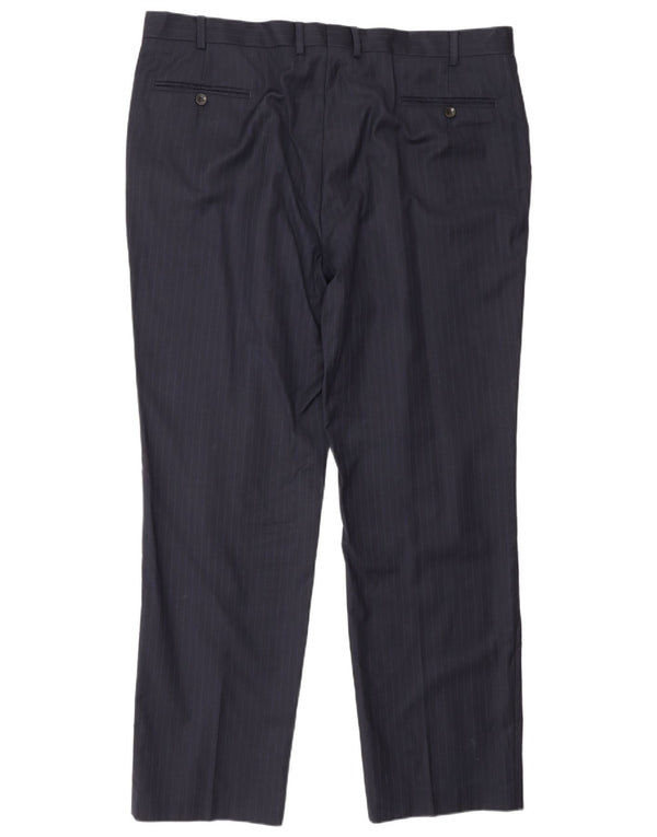 Marks & Spencer Pantaloni drepți pentru bărbați L42 L33 Lână cu dungi bleumarin