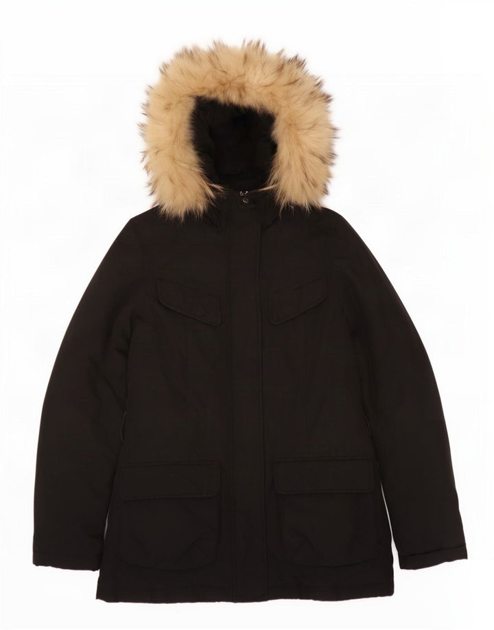 Jachetă căptușită cu glugă Woolrich pentru femei UK 10 Small Black