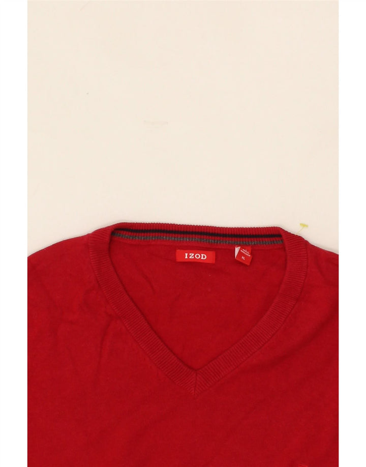 IZOD Mens V-Neck Jumper Sweater XL Red Cotton Vintage Izod and Second-Hand Izod from Messina Hembry 