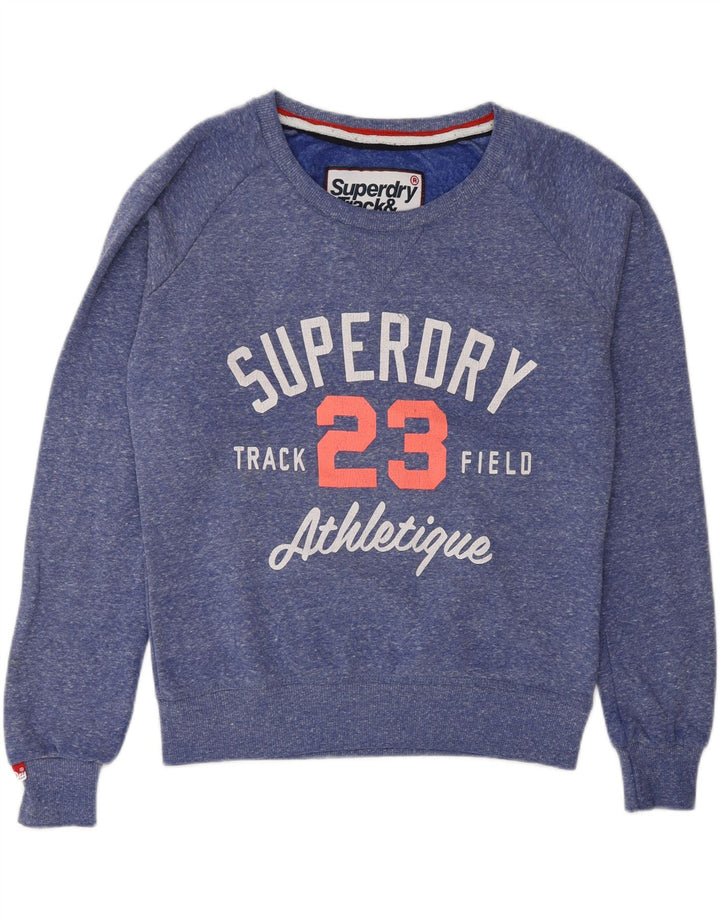 Pulover pentru atletism de atletism pentru femei SUPERDRY, UK 14, albastru mediu, pete