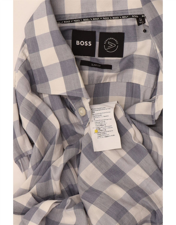 Cămașă pentru bărbați Hugo Boss Slim Fit Mărimea 15 1/2 Bumbac cu check albastru mediu