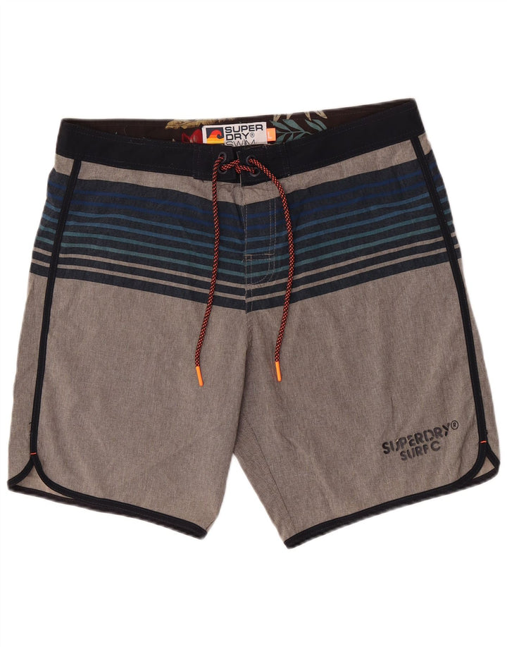 Pantaloni scurți de înot Superdry Graphic Regular pentru bărbați din poliester cu dungi mari, gri