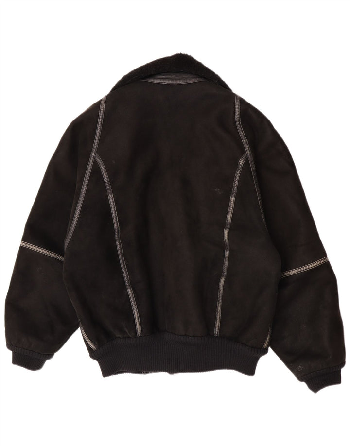 Jachetă vintage pentru bărbați din shearling IT 50 mare, neagră
