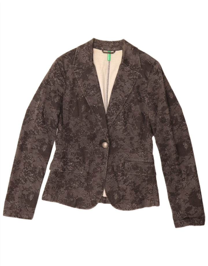 Jachetă Benetton pentru femei cu 1 nasture, UK 10, bumbac floral, negru, mic