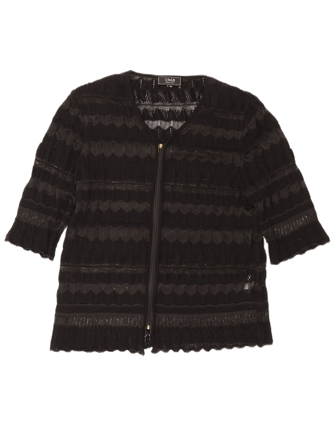 Pulover cardigan cu mânecă scurtă pentru femei Liola IT 48 XL cu dungi negre