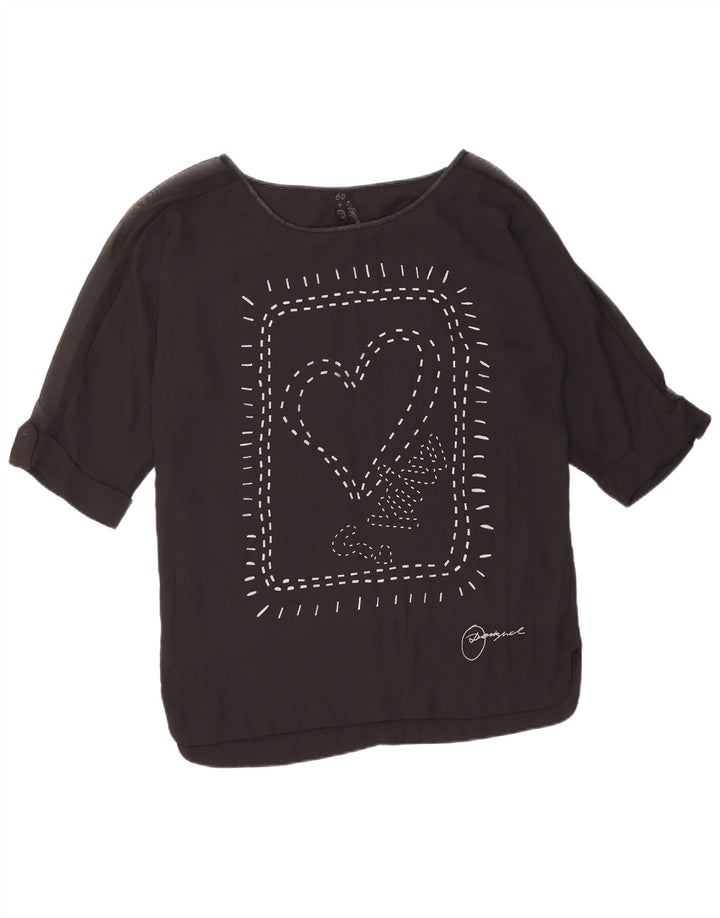 Bluză cu grafică DESIGUAL pentru femei UK 14 Medium Black