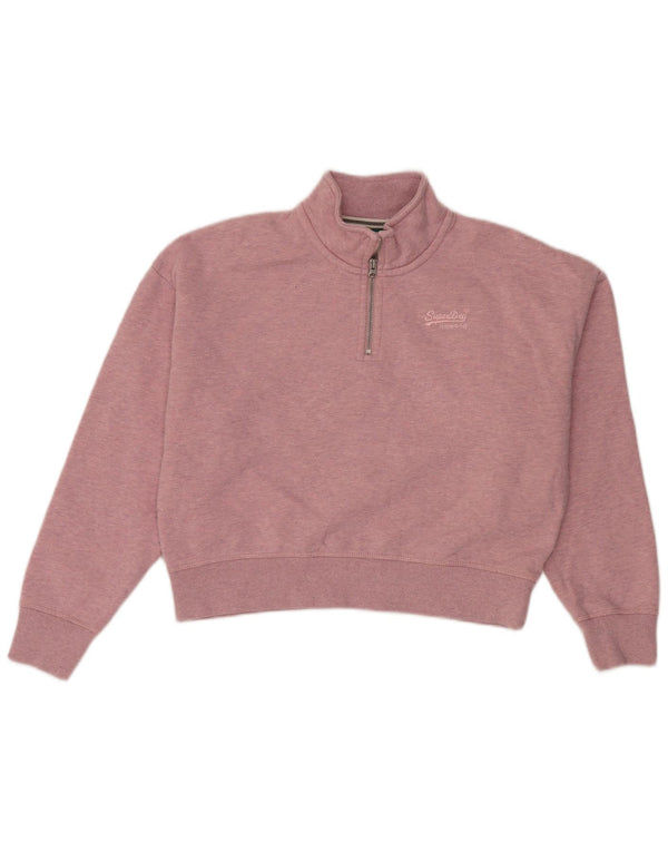 Fat Face pentru femei Crop Zip Gâtul Pulover UK 12 Medium Pink Bumbac