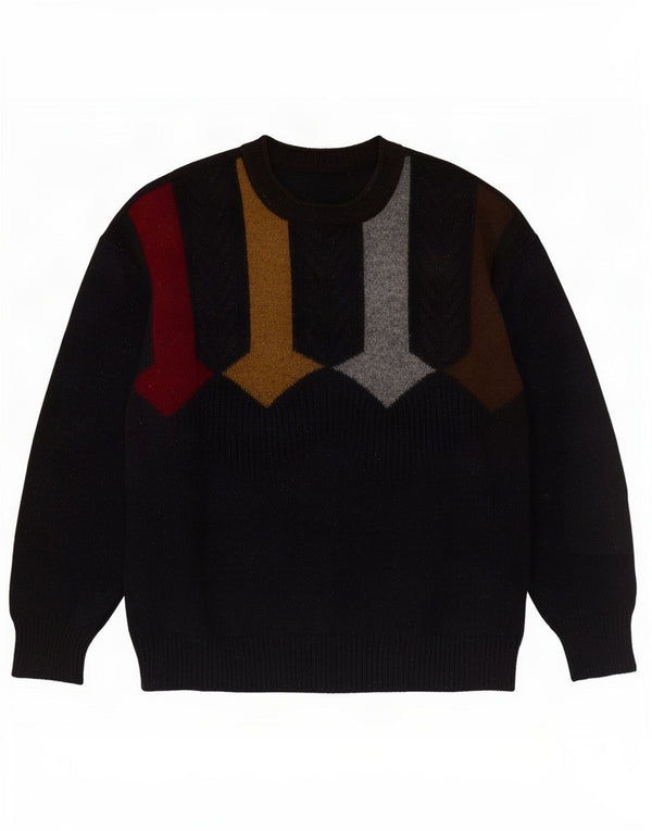 Pulover vintage pentru bărbați cu gât țestoasă, mare, negru, geometric, lână nouă