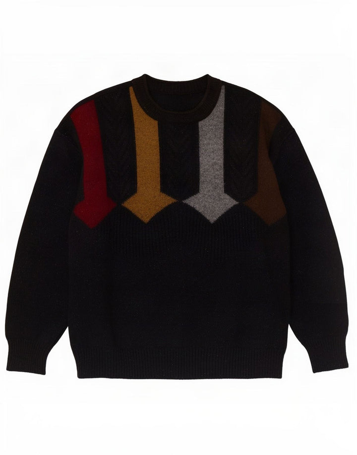 Pulover vintage pentru bărbați cu gât țestoasă, mare, negru, geometric, lână nouă