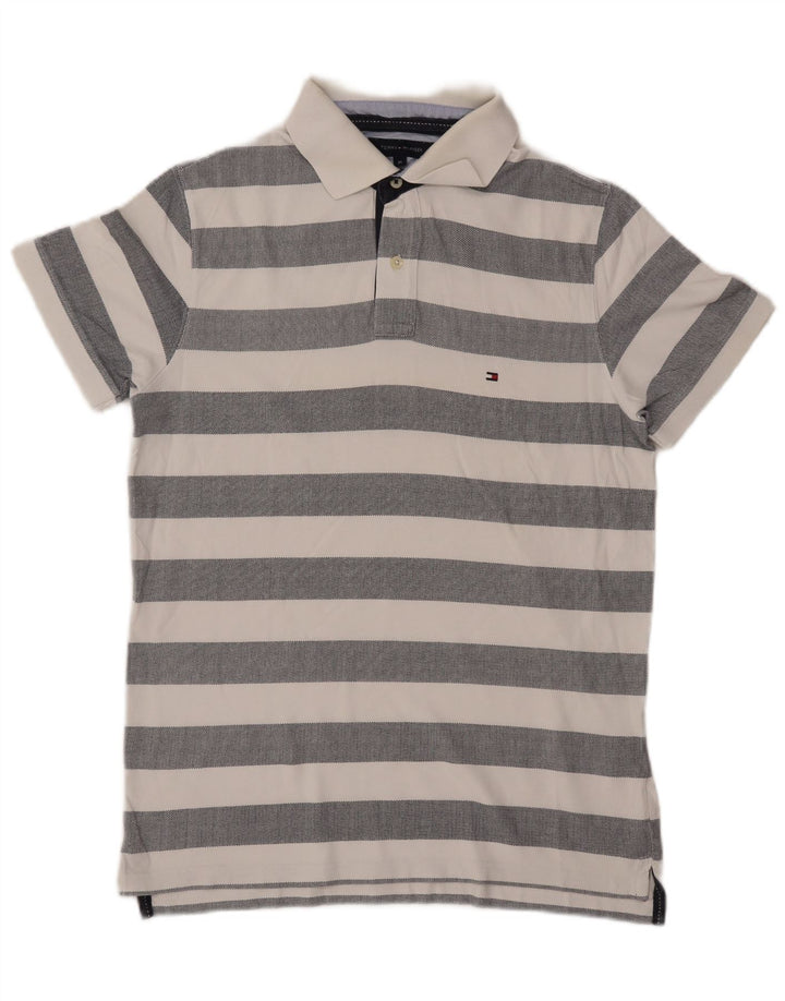 Tricou polo TOMMY HILFIGER pentru bărbați, bumbac cu dungi gri mediu