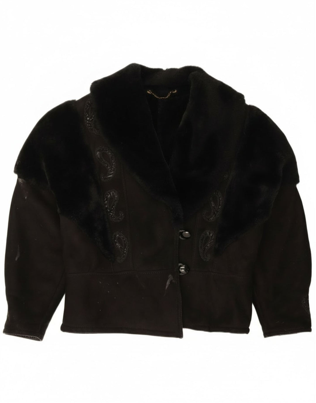 Jachetă vintage pentru femei din shearling UK 18 XL negru cachetaie