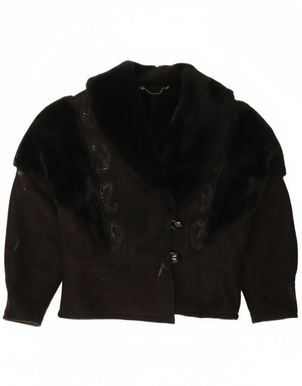 Jachetă vintage pentru femei din shearling UK 18 XL negru cachetaie