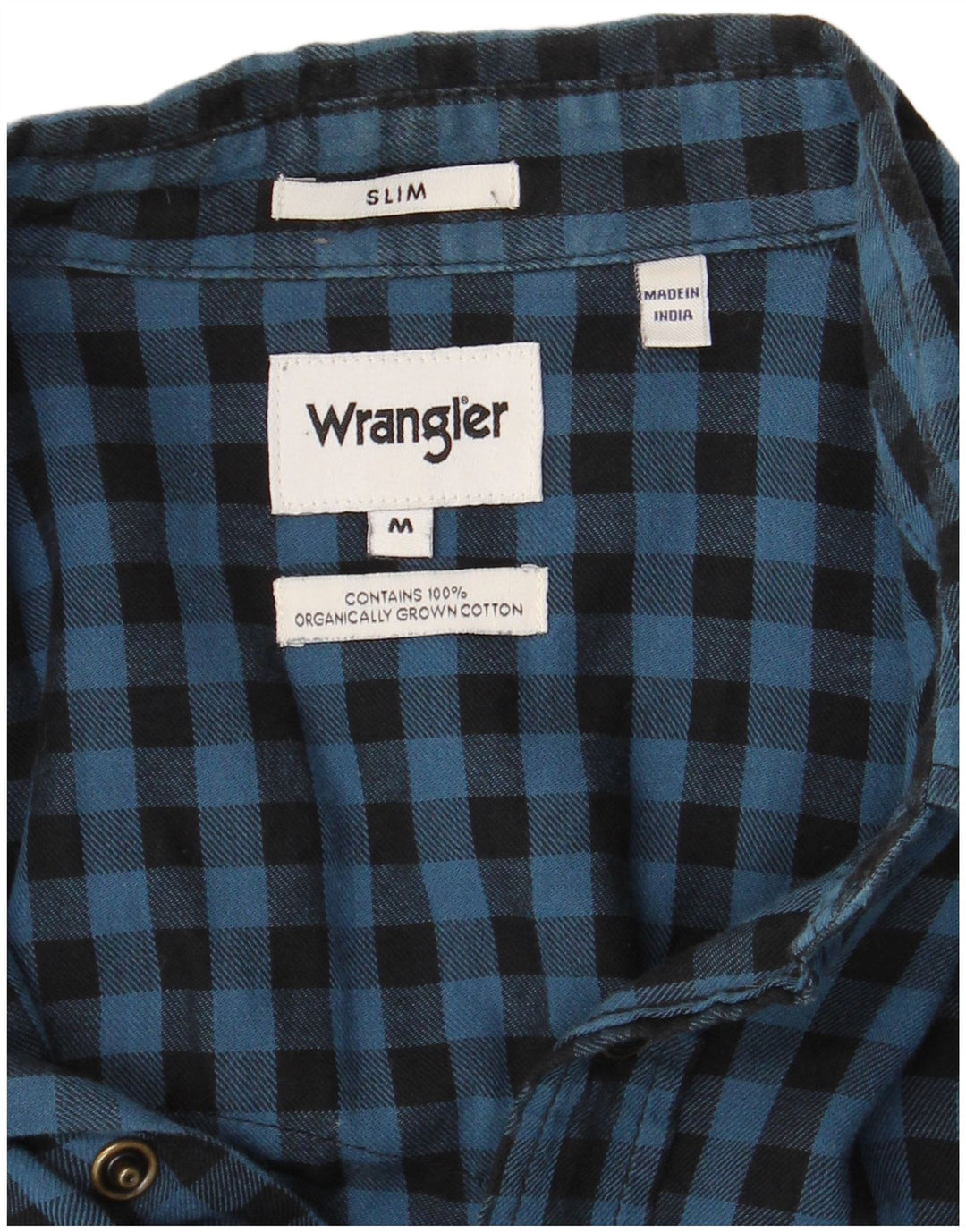Cămașă subțire de flanel WRANGLER pentru bărbați, bumbac vichy albastru mediu