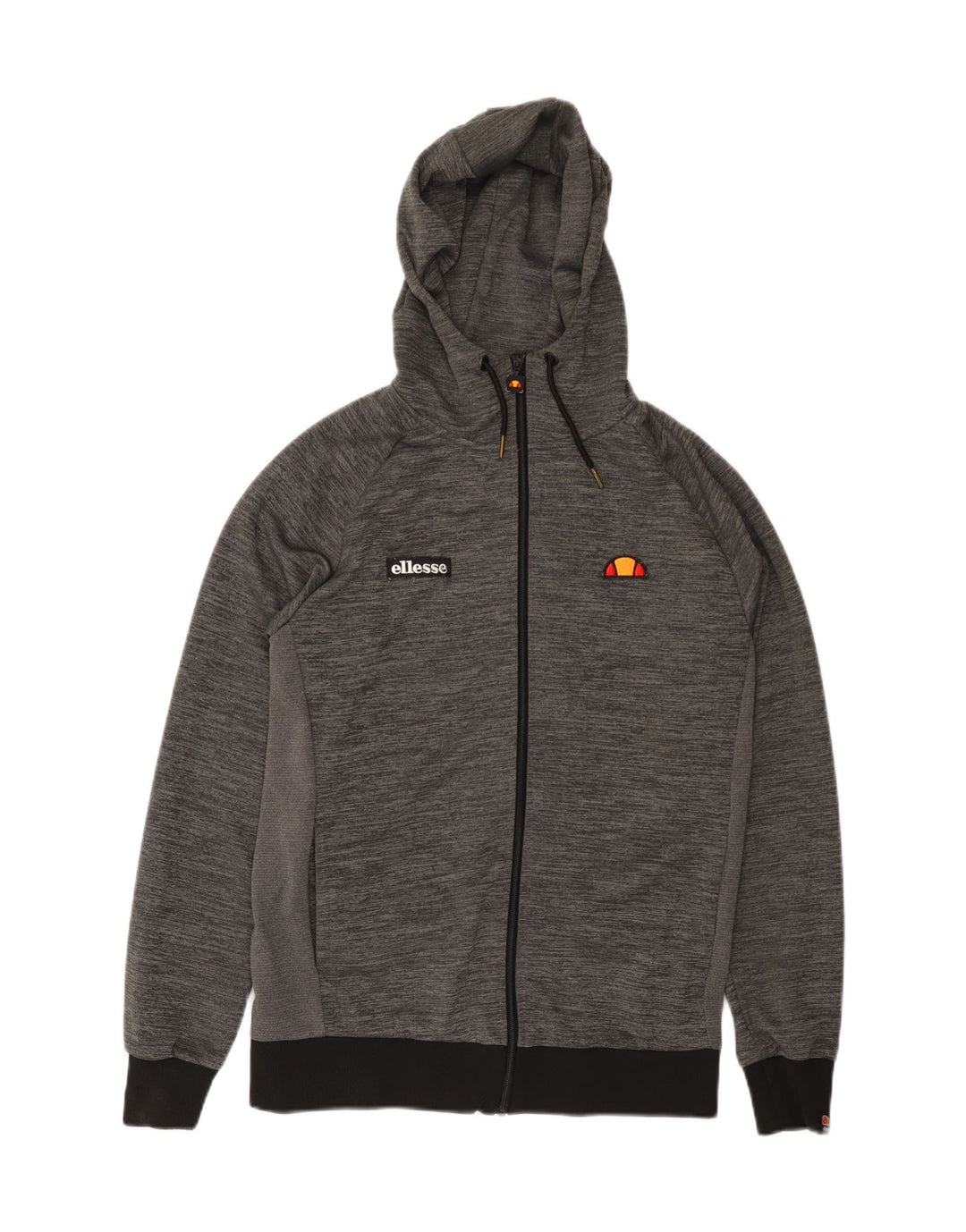 ELLESSE Pulover pentru bărbați, cu fermoar, cu capotă, gri mic, poliester cu dungi