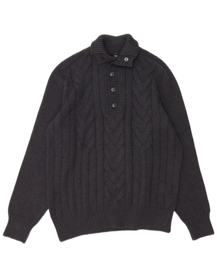 Pulover pentru bărbați Hugo Boss Slim Fit, cu gât cu nasturi, XL, gri
