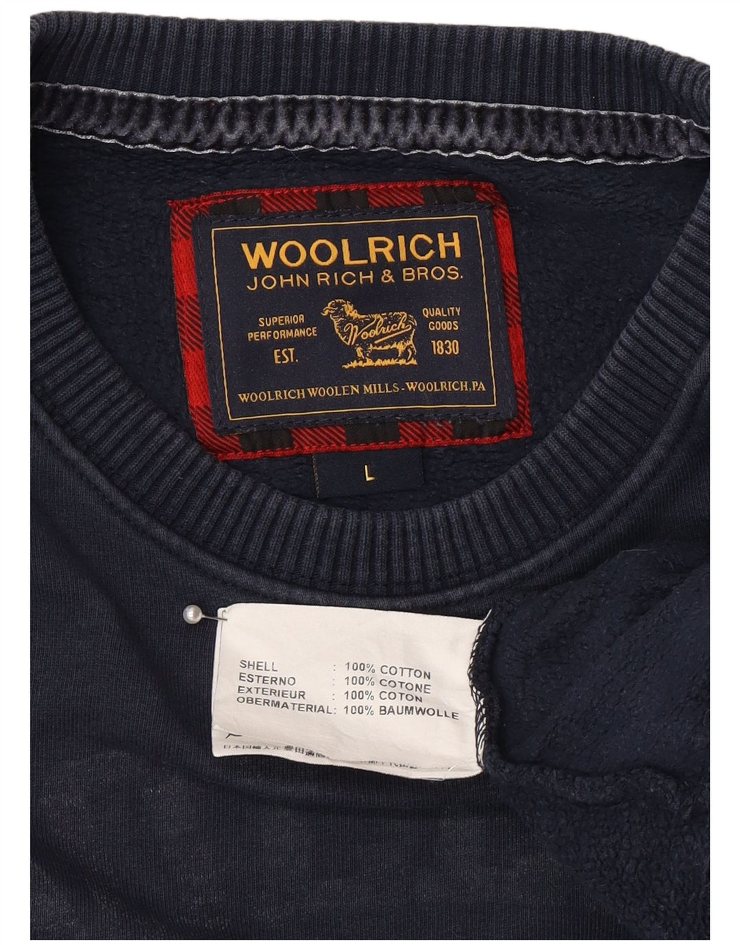 Hanorac grafic pentru bărbați Woolrich Pulover mare din bumbac bleumarin