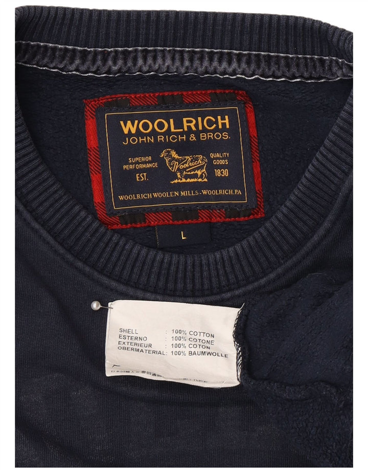 Hanorac grafic pentru bărbați Woolrich Pulover mare din bumbac bleumarin