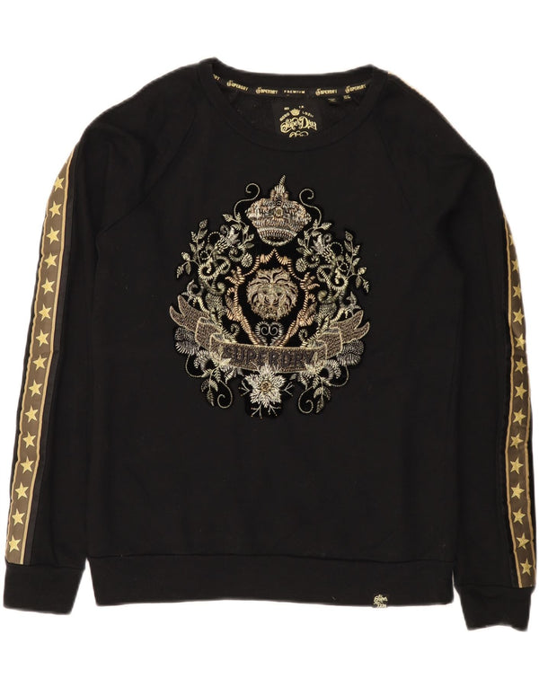 Pulover cu grafic pentru femei Superdry UK 12 Bumbac mediu negru