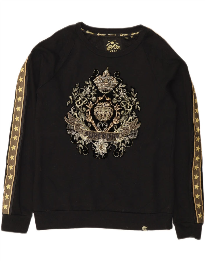 Pulover cu grafic pentru femei Superdry UK 12 Bumbac mediu negru