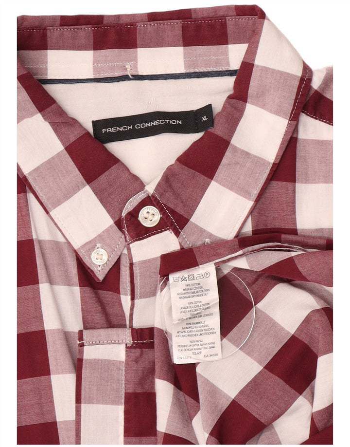Cămașă pentru bărbați French Connection XL Burgundy Gingham Bumbac
