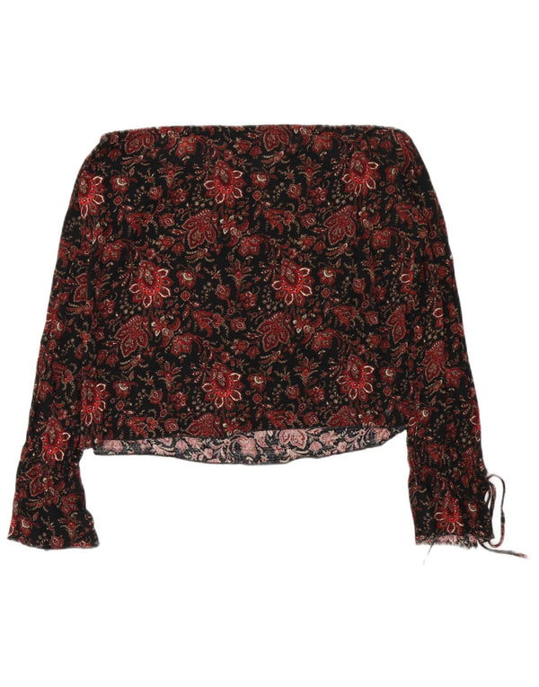 Top cu mânecă lungă și umăr dezactivat pentru femei Zara UK 16, mare, negru, floral