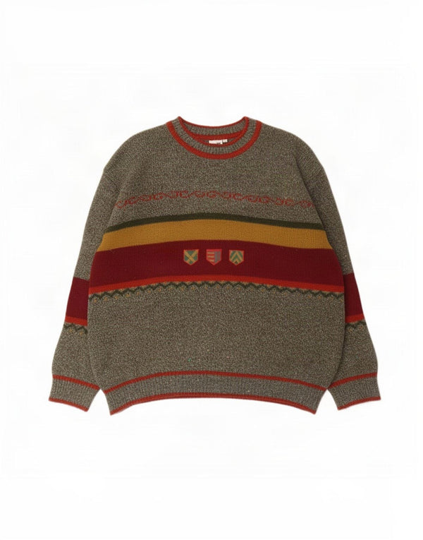 Pulover pentru bărbați Piu Verona, cu gât de barcă, XL, lână color bloc, gri