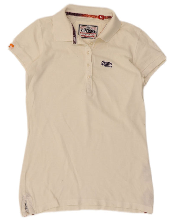 Tricou polo Superdry pentru femei UK 12, bumbac alb mediu mediu