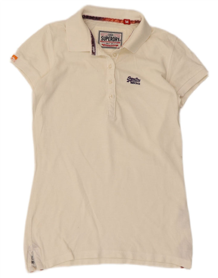 Tricou polo Superdry pentru femei UK 12, bumbac alb mediu mediu