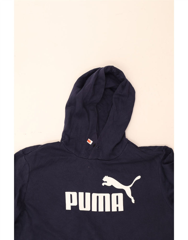 PUMA Mens Graphic Hoodie Jumper Large Navy Blue Vintage Puma and Second-Hand Puma from Messina Hembry 