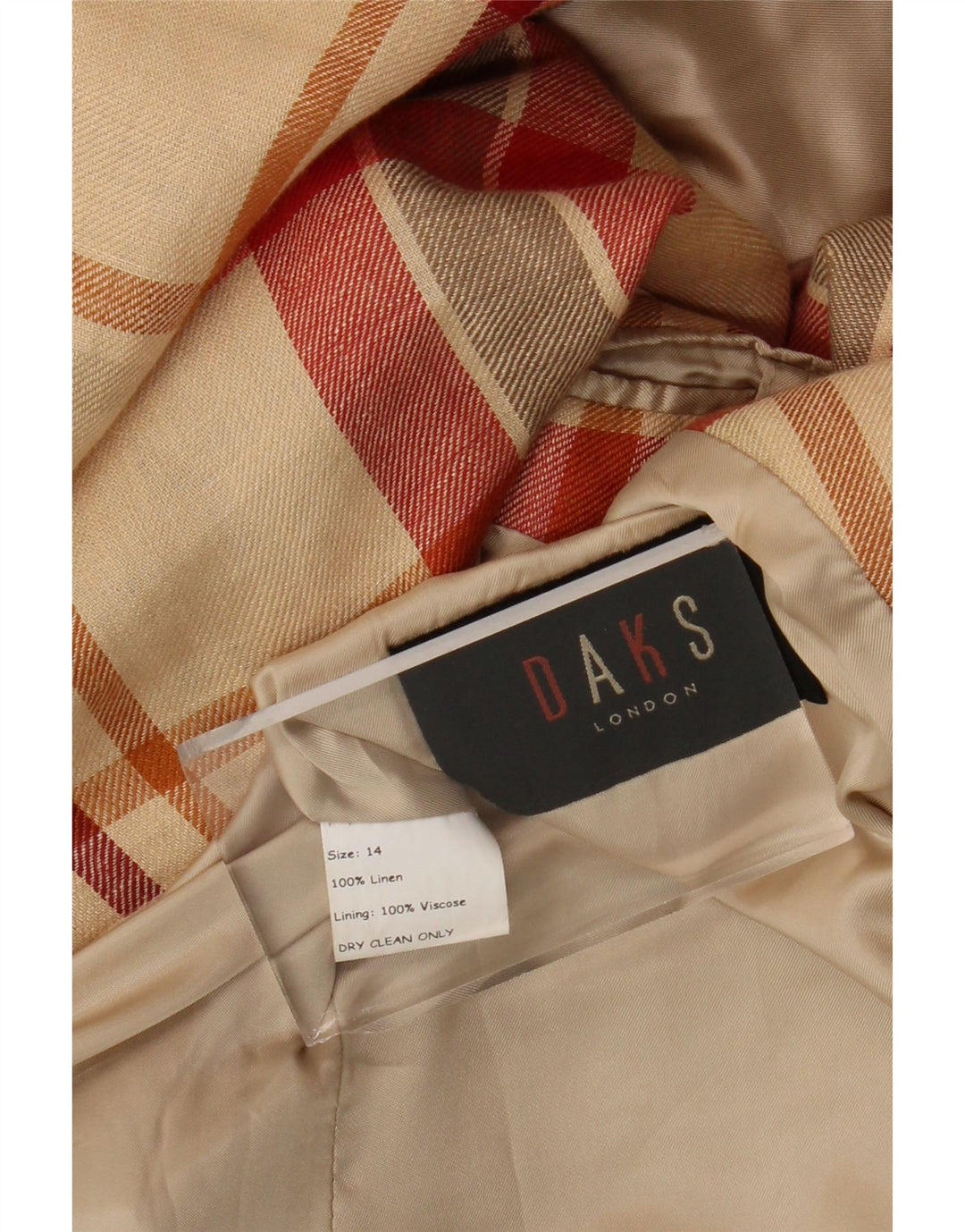 Blazer pentru femei DAKS, cu 2 nasturi, UK 14, mare, bej, in carouri