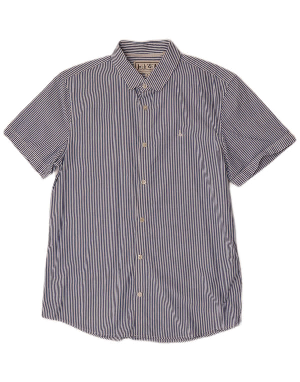 Jack Wills Mens Short Sleeve Classic Fit Shirt Small Blue Pinstripe Cotton