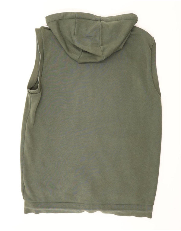 Pulover cu glugă cu fermoar și fără mâneci Adidas pentru femei UK 16, bumbac verde mare