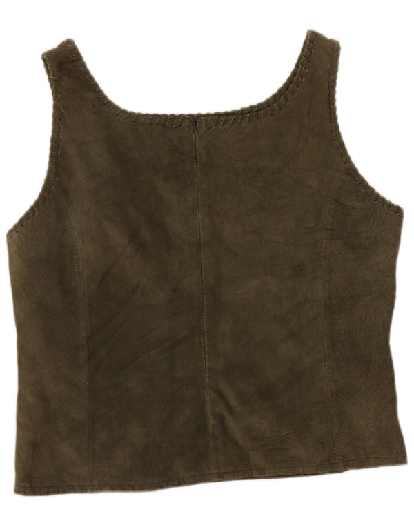 Rene Derhy Crop Top din piele intoarsa fara maneci pentru femei UK 14, mare, kaki