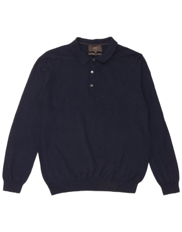 Marks & Spencer Pulover cu gât polo pentru bărbați, mare, albastru acrilic