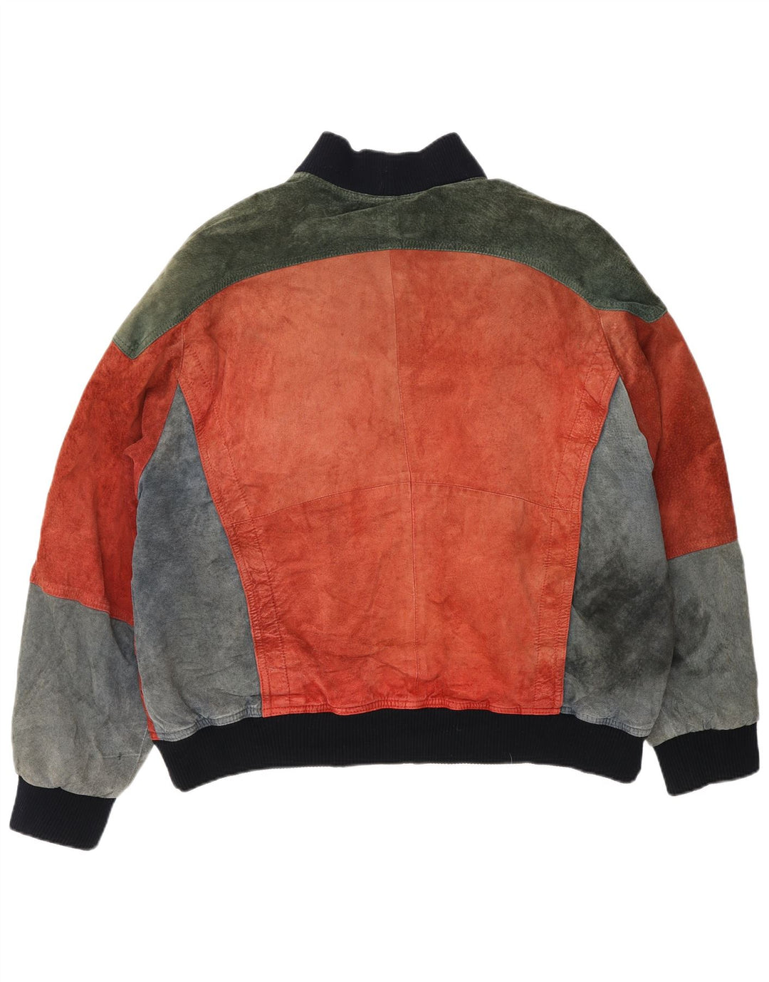 VINTAGE Jachetă bomber din piele întoarsă pentru bărbați UK 38, roșu mediu, color block