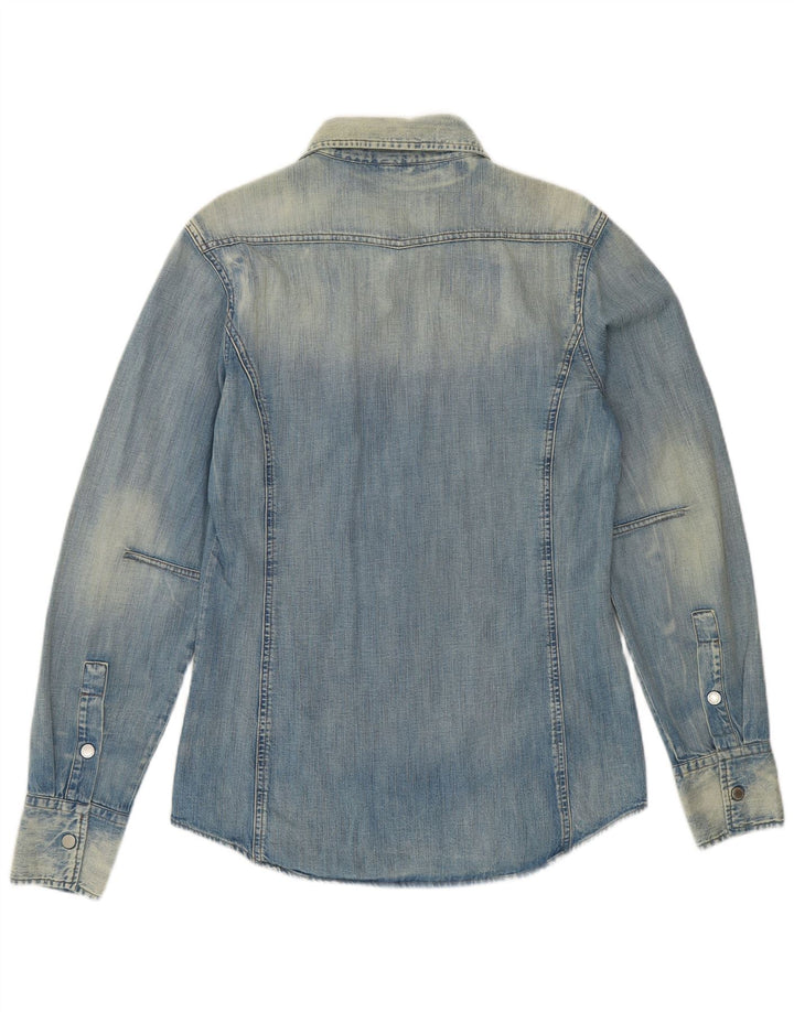 Cămașă din denim pentru bărbați BENETTON, din bumbac albastru mediu