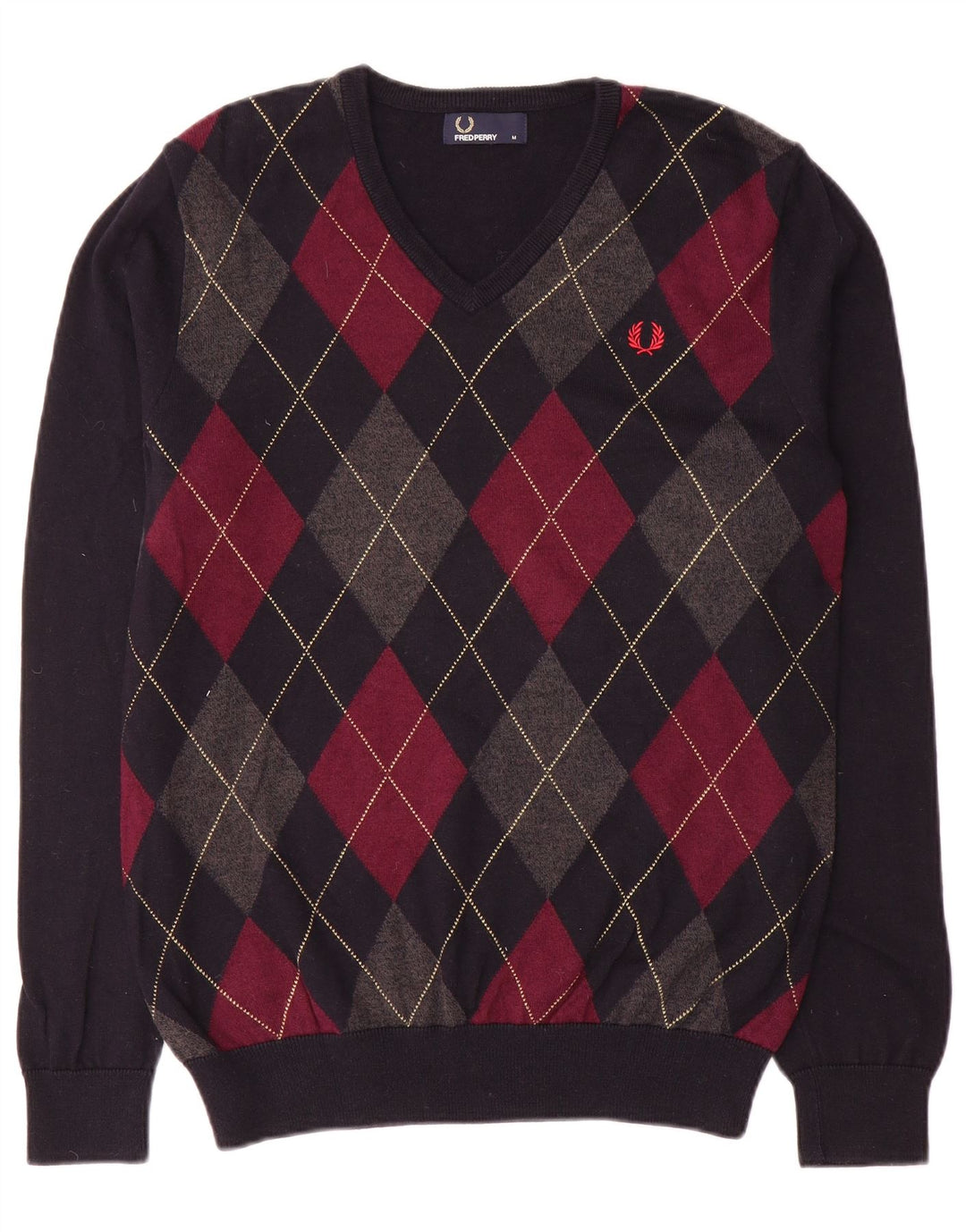 Pulover pentru bărbați Fred Perry cu decolteu în V, mijlociu, albastru marin Argyle/Diamond