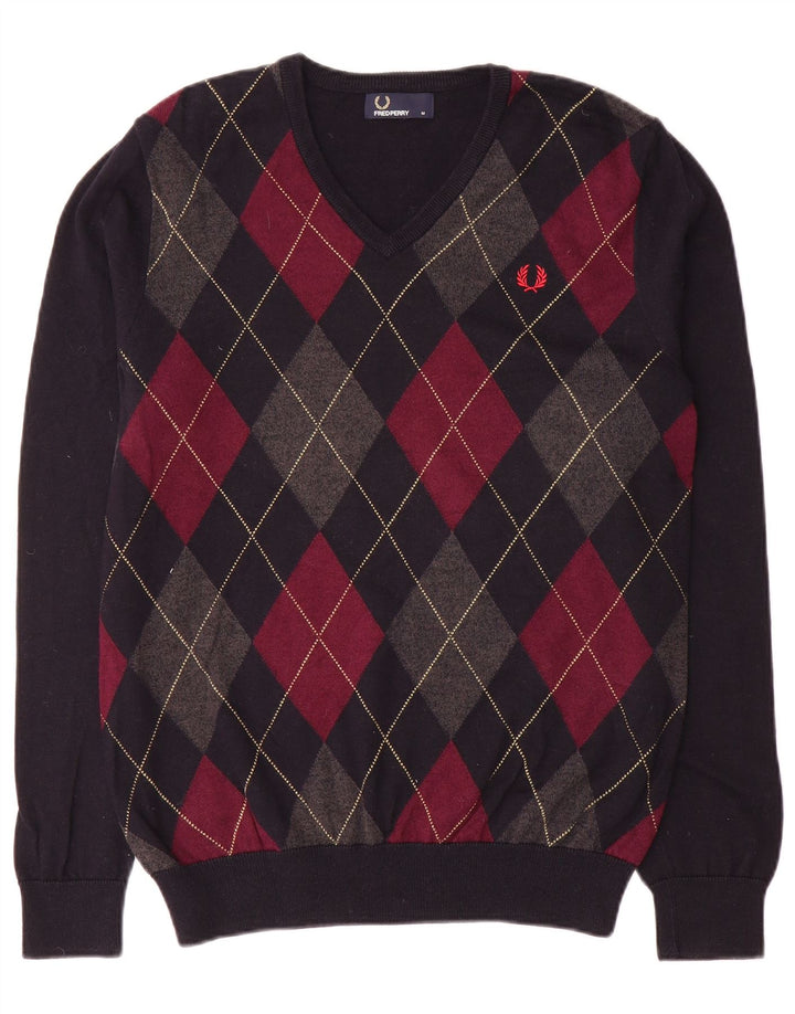 Pulover pentru bărbați Fred Perry cu decolteu în V, mijlociu, albastru marin Argyle/Diamond